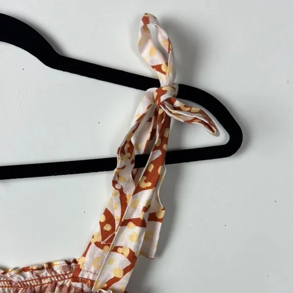 Nicole Miller NWT SZ XS Linen Orange,Cream,Yellow Sun Mini Dress w/Smocking - Picture 5 of 16